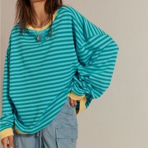 RARE! FP CLASSIC STRIPED OVERSIZED CREWNECK SEAGLASS COMBO